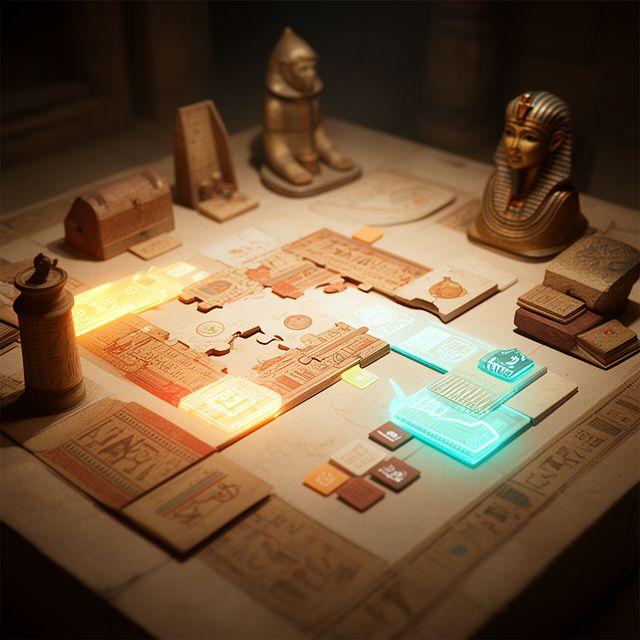 Galería táctil del juego mostrando objetos egipcios fusionándose en una mesa de juego móvil
